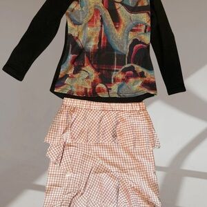 Moon River Asymmetrical Pink Checkered Skirt